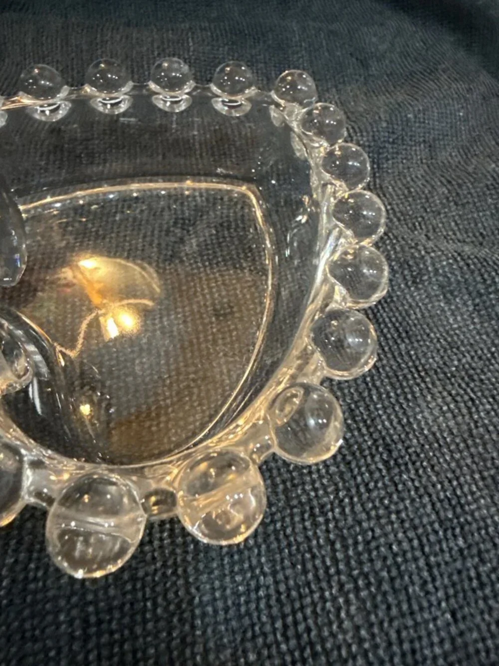 vintage Imperial Glass Candlewick heart-shaped handled bowl